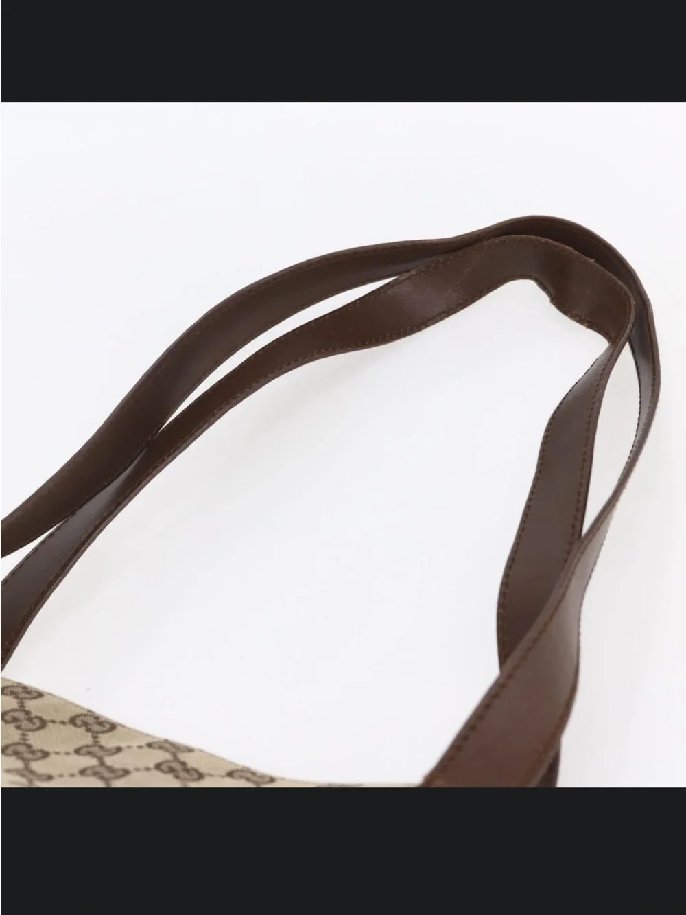 Gucci GG Canvas 019 0493 Beige Brown Leather Shoulder Tote Bag Authentic
